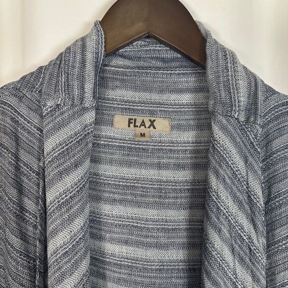 Flax Linen Women's M Zen Duster Jacket Navy Blue Stripe Oversized Lagenlook Boho - Picture 2 of 10